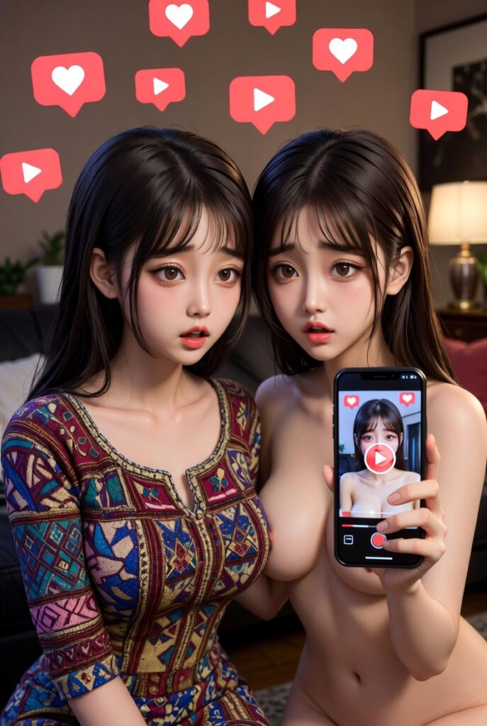 Social media algorithms spreading Hausa ladies sextape content – young Hausa women reacting to viral explicit video on smartphone